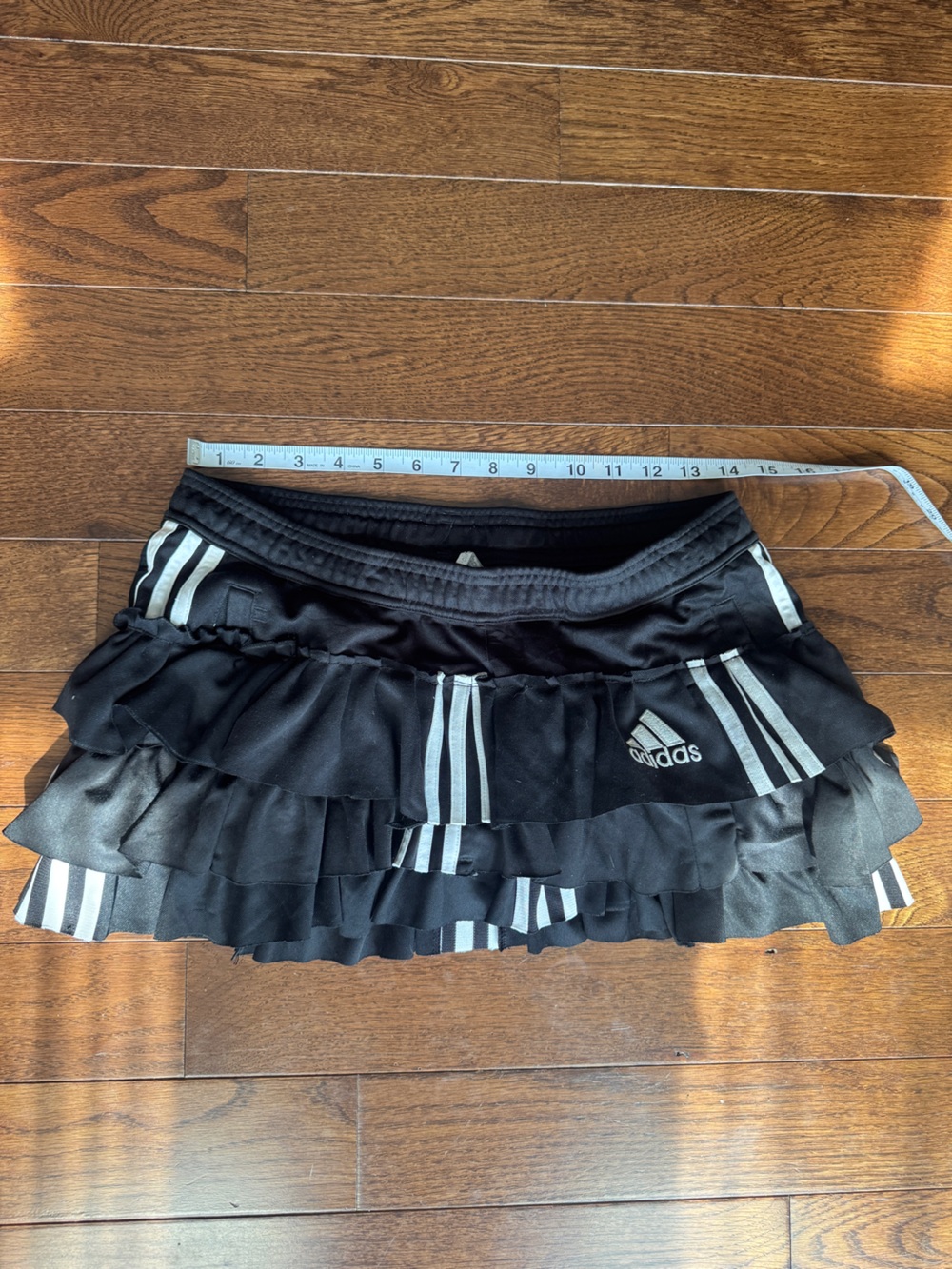 Hand made adidas Black Ruffle Athletic skirt with White Stripes